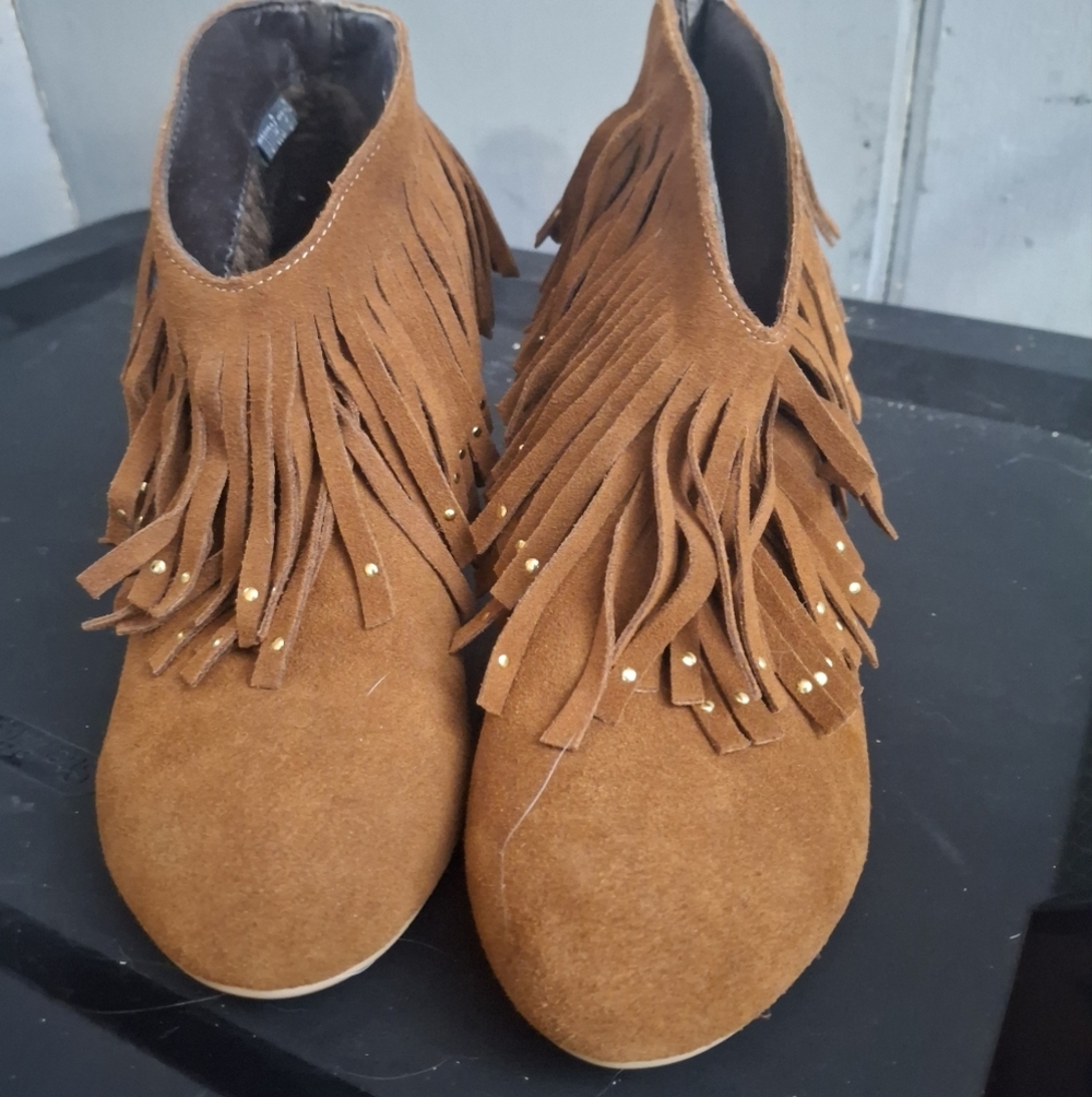 Brown Fringe Ankle Boots
